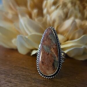 Brecciated Jasper Ring Silver Plated Size 6¼ NEW